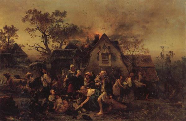 Ludwig Knaus A Farm Fire oil painting picture
